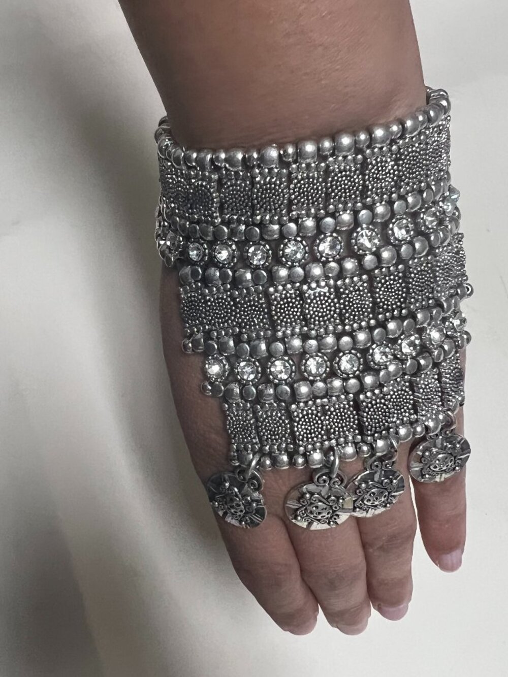 Wedding Oxidized designer Silver Ghungroo Studded Open Fashion Bracelet strech